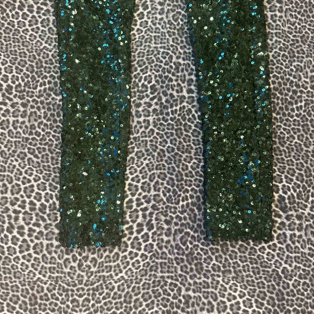 French Connection Green Sequin Lined Leggings Pan… - image 6